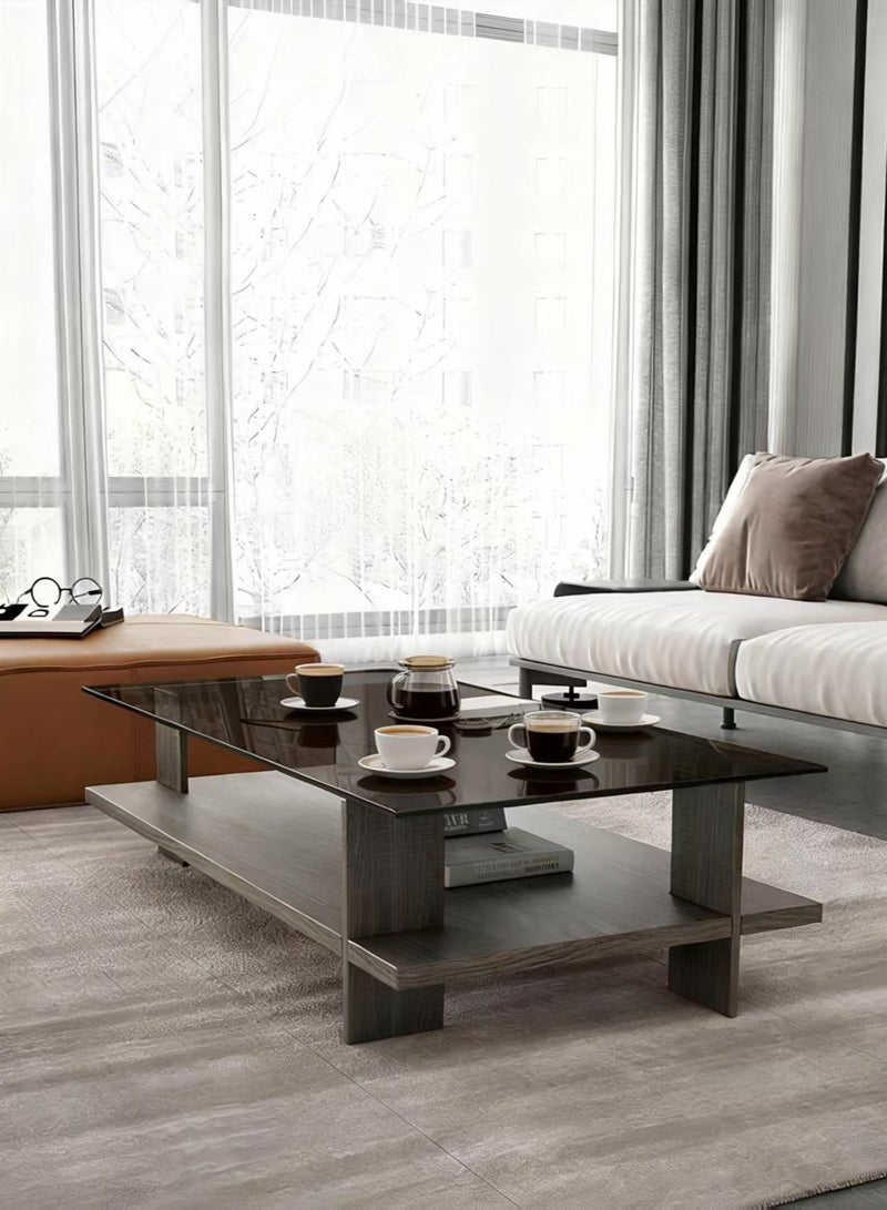 ChenDa Modern Grey Oak Tempered Glass Coffee Table 80×40×38cm - Impact Resistant & Stable Living Room Coffee Table - Image 1